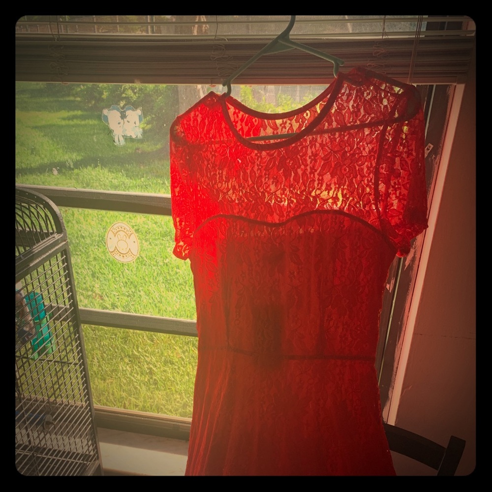 Red Lace Long Dress Never Used Before,
